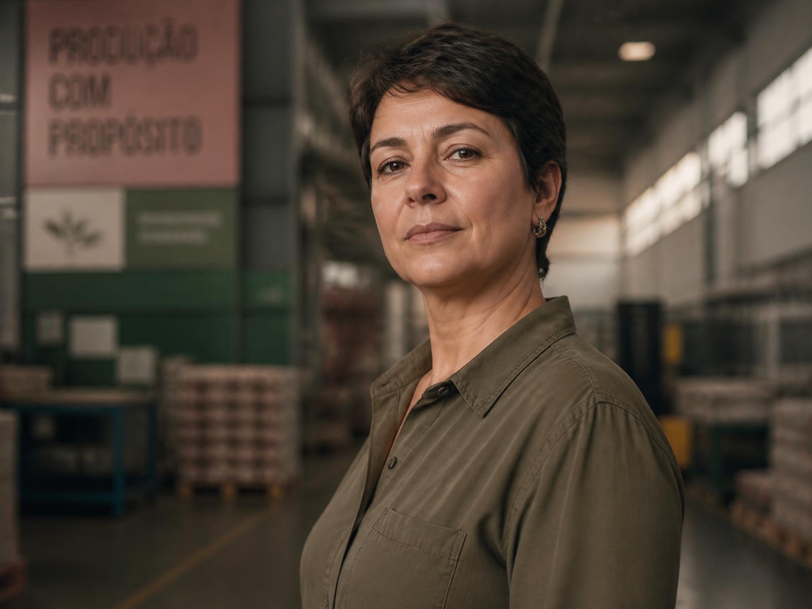 Herily Sato em ambiente industrial, apresentação do Lidere com Alma